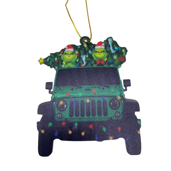 Grinch Christmas Ornament Jeep Couple Husband Wife Married Life NEW 3" x 3" - Picture 1 of 4